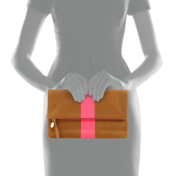 Clare V Brown Clutch with Pink Stripe - Picture 3 of 4